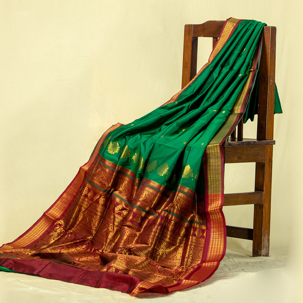 Unstitched Sea Green Nauwari Saree - Premium Tailor-Ready Weave