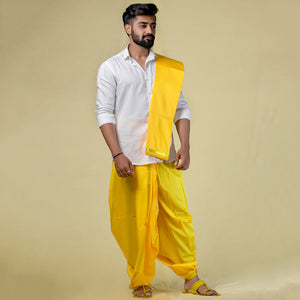 Mustard Readymade Dhoti & Uparna Set – Vibrant Cotton‑Silk Ensemble