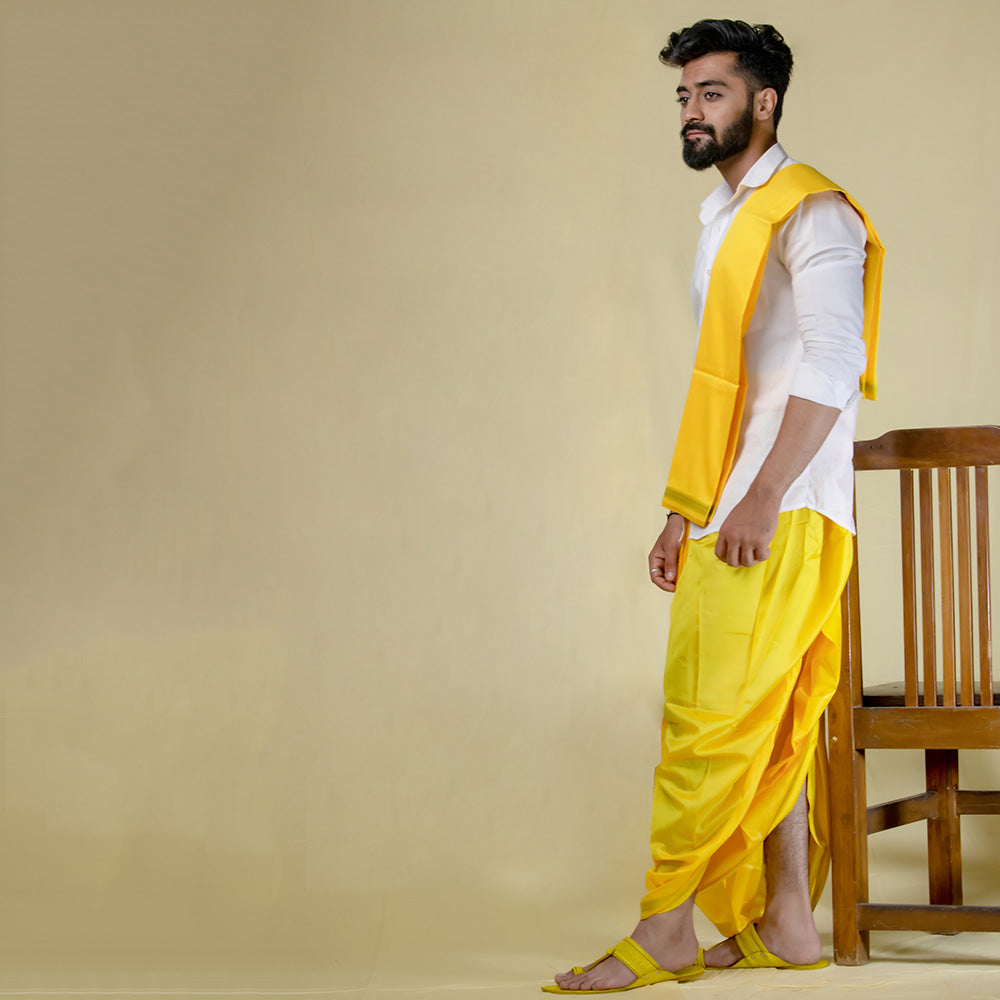 Mustard Readymade Dhoti & Uparna Set - Vibrant Cotton-Silk Ensemble - view 2