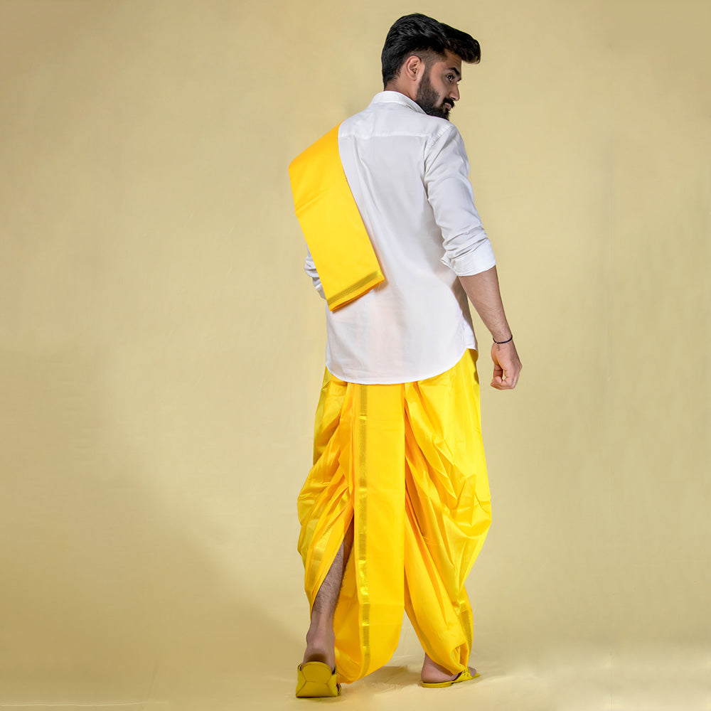 Mustard Readymade Dhoti & Uparna Set - Vibrant Cotton-Silk Ensemble - view 3