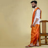 Orange Premium Dhoti & Uparna Fabric Set – Cotton-Silk Shine