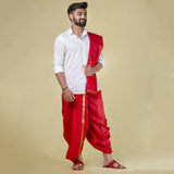Unstitched Red Dhoti & Uparna