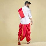 Unstitched Red Dhoti & Uparna