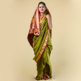 Unstitched Mehandi Green Nauwari Saree