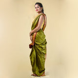 Unstitched Mehandi Green Nauwari Saree