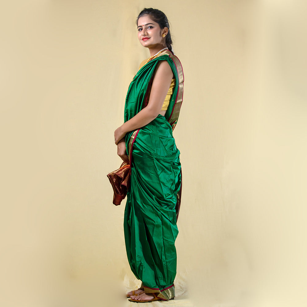 Unstitched Sea Green Nauwari Saree - Premium Tailor-Ready Weave - view 3