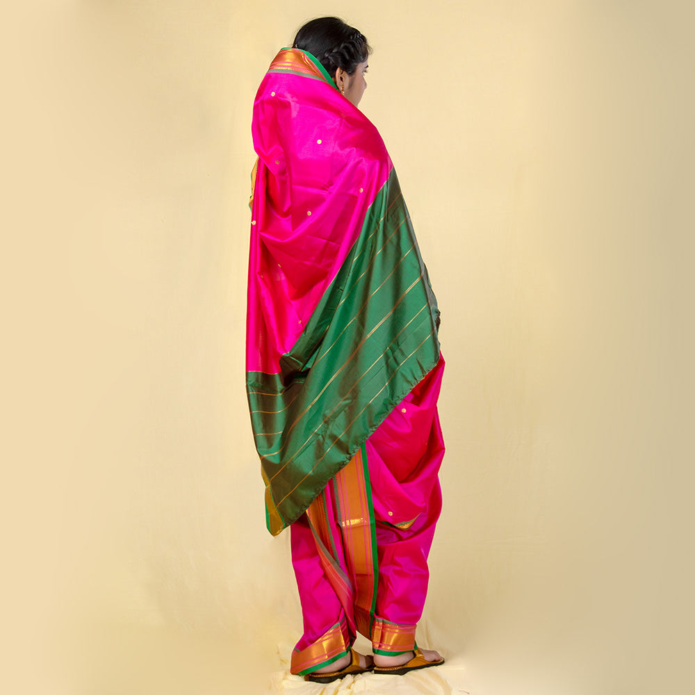 Unstitched Fuchsia Nauvari Saree - Bold Statement Fabric - view 4