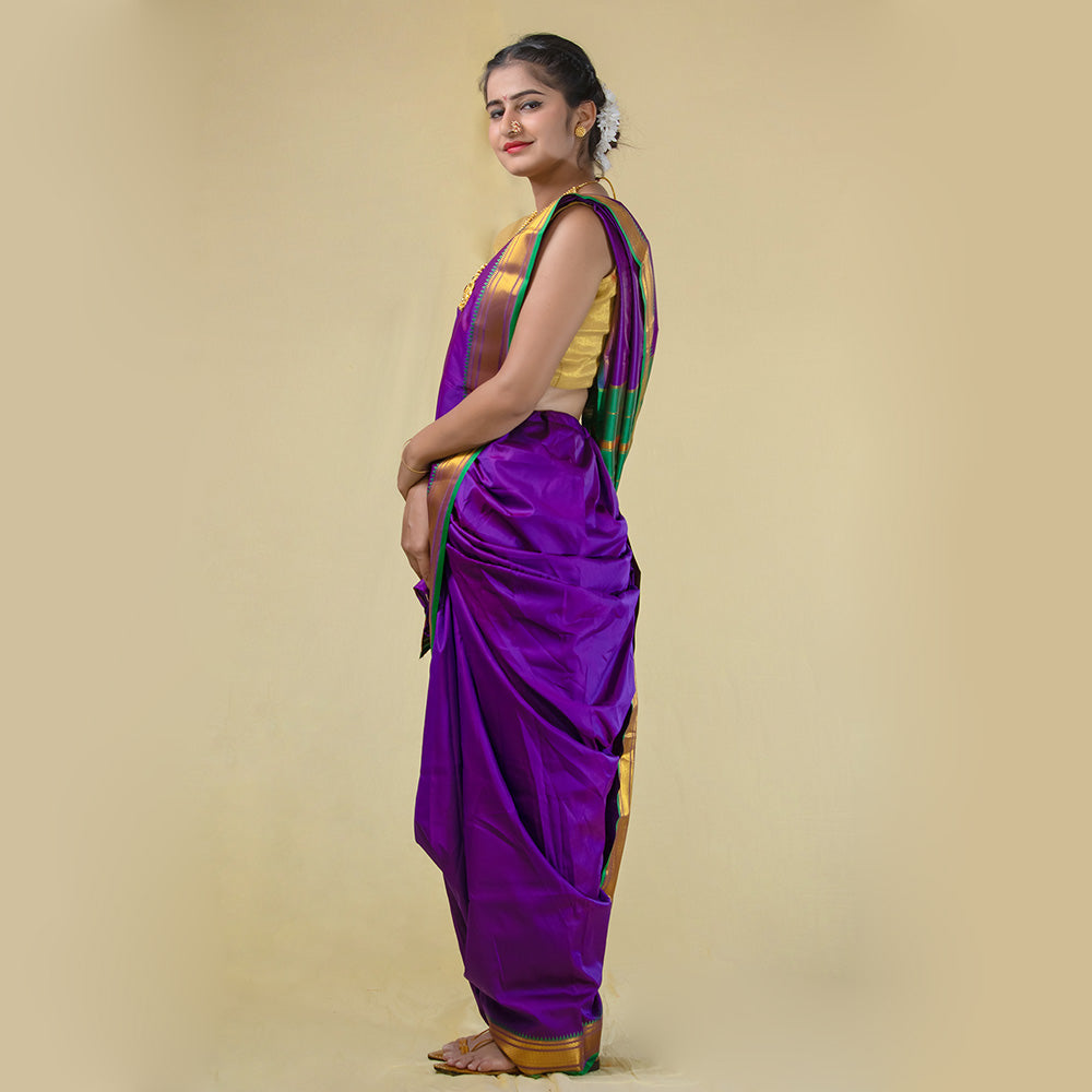 Unstitched Magenta Nauvari Saree - Vibrant Ethnic Weave - view 3