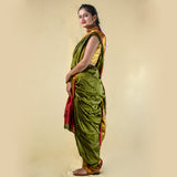 Unstitched Mehandi Green Nauvari Saree