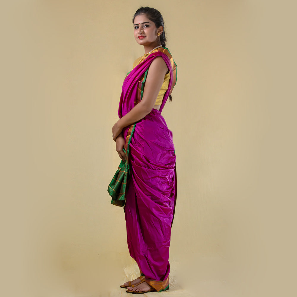 Unstitched Pink Nauwari Saree - Soft Pastel Tailor Material - view 3