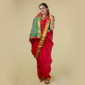 Readymade Red Nauvari Saree – Classic Pre-Stitched Ethnic Drape