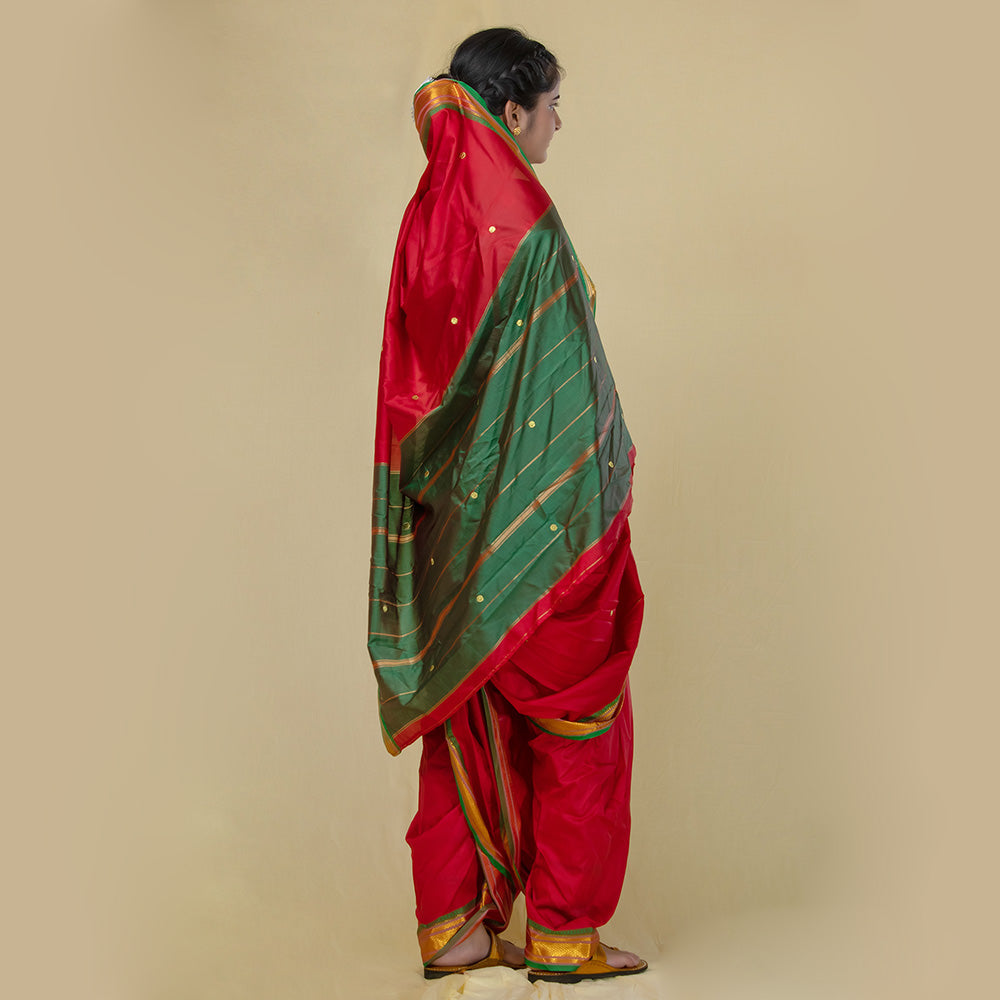 Unstitched Red Nauwari Saree - Bold Festive Unstitched Fabric - view 4