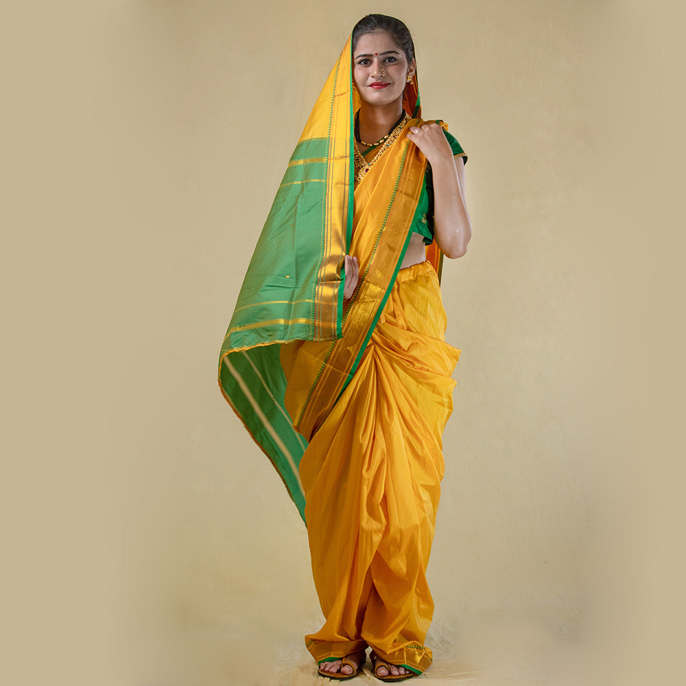 Unstitched Yellow Nauwari Saree - Bright Festive Weave - view 2