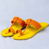 Women's Genuine Leather Kolhapuri Chappal - Footwear Frenzy: Get Funky With Yellow Orange Colors