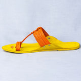 Women's Genuine Leather Kolhapuri Chappal - Footwear Frenzy: Get Funky With Yellow Orange Colors