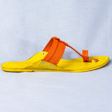 Women's Genuine Leather Kolhapuri Chappal - Footwear Frenzy: Get Funky With Yellow Orange Colors