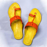 Women's Genuine Leather Kolhapuri Chappal - Footwear Frenzy: Get Funky With Yellow Orange Colors