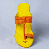 Women's Genuine Leather Kolhapuri Chappal - Footwear Frenzy: Get Funky With Yellow Orange Colors