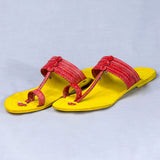 Women's Genuine Leather Kolhapuri Chappal - Footwear Frenzy: Get Funky With Yellow-Red Colors