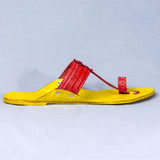 Women's Genuine Leather Kolhapuri Chappal - Footwear Frenzy: Get Funky With Yellow-Red Colors