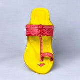 Women's Genuine Leather Kolhapuri Chappal - Footwear Frenzy: Get Funky With Yellow-Red Colors