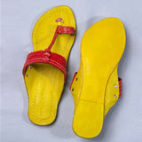 Women's Genuine Leather Kolhapuri Chappal - Footwear Frenzy: Get Funky With Yellow-Red Colors