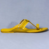 Women's Genuine Leather Kolhapuri Chappal - Floral Delight: Yellow Colored Flower Punch