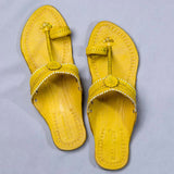 Women's Genuine Leather Kolhapuri Chappal - Floral Delight: Yellow Colored Flower Punch