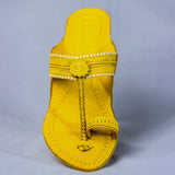 Women's Genuine Leather Kolhapuri Chappal - Floral Delight: Yellow Colored Flower Punch