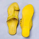 Women's Genuine Leather Kolhapuri Chappal - Floral Delight: Yellow Colored Flower Punch