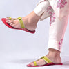 Women's Genuine Leather Kolhapuri Chappal - Floral Delight: Red Green Colored Flower Punch