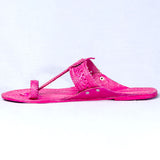 Women's Genuine Leather Kolhapuri Chappal - Artistic Punches & Flower In Pink Color