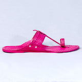 Women's Genuine Leather Kolhapuri Chappal - Artistic Punches & Flower In Pink Color