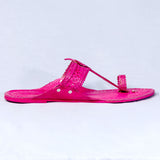 Artistic Kolhapuri Chappals: Punches & Flower In Pink Color