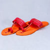 Women's Genuine Leather Kolhapuri Chappal - Orange Red Punch T-Strand