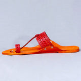 Women's Genuine Leather Kolhapuri Chappal - Orange Red Punch T-Strand