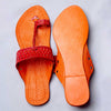 Women's Genuine Leather Kolhapuri Chappal - Orange Red Punch T-Strand