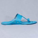 Women's Genuine Leather Kolhapuri Chappal - Blue Punch T-Strand