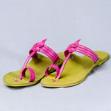 Women's Genuine Leather Kolhapuri Chappal Green Pink