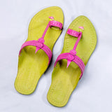 Women's Genuine Leather Kolhapuri Chappal Green Pink