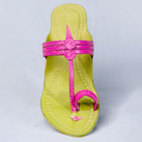 Women's Genuine Leather Kolhapuri Chappal Green Pink