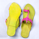 Women's Genuine Leather Kolhapuri Chappal Green Pink