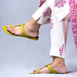 Women's Genuine Leather Kolhapuri Chappal - Braided Beauty with Floral Die Punch