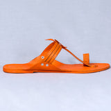 Women's Genuine Leather Kolhapuri Chappal - Braided Beauty Orange with Floral Die Punch