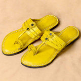 Women's Genuine Leather Kolhapuri Chappal - Classic Yellow Radiance