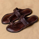 Women's Genuine Leather Kolhapuri Chappal - Earthy Brown With Bliss