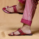 Women's Genuine Leather Kolhapuri Chappal - Classic Red Spectrum