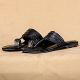 Women's Genuine Leather Kolhapuri Chappal - Eternal Black : A Classic Beauty