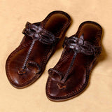 Women's Genuine Leather Kolhapuri Chappal - Brown Dodge Rustic Charm