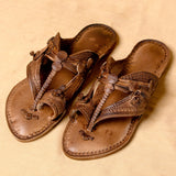 Women's Genuine Leather Kolhapuri Chappal - Wooden Brown Color : Timless Beauty